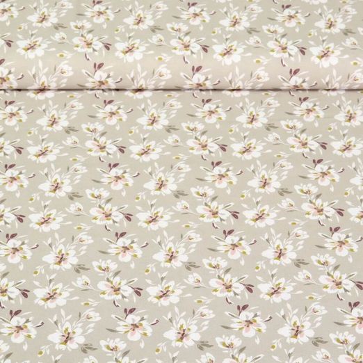 Baumwoll-Popeline - Blüten Beige