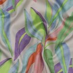 Katoen satijn - digitale print kleurrijke bladeren roze