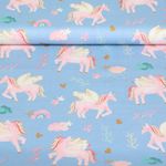 Baumwoll-Popeline - Digitaldruck Einhörner Blau