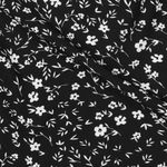 Tela para blusas y vestidos - flores pequeñas elásticas en negro y blanco