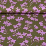 Viskose Stretch - Blumenzweige Olive Flieder