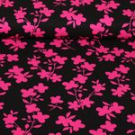 Viskose Stretch - Blumenzweige Schwarz Pink