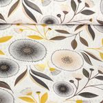 Coton enduit - Fleurs et pois Blanc Marron