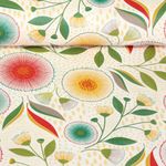 Coton enduit - Fleurs et pois Blanc Vert