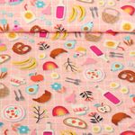 Poplin i ekologisk bomull - digitaltryck picnic party rosa