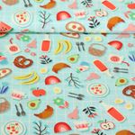 Poplin i ekologisk bomull - digitalt tryck picnic party turquoise