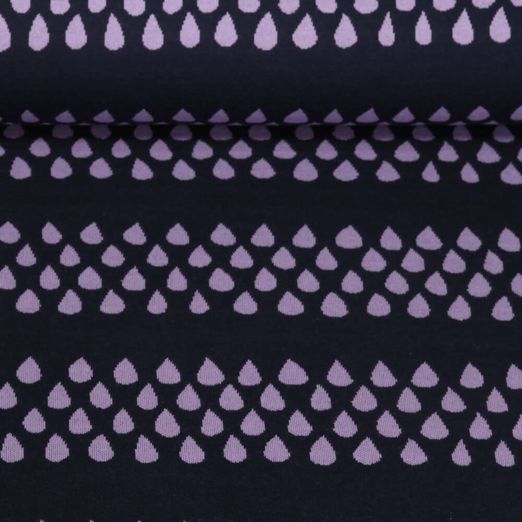 Jersey jacquard bio - Hamburger Liebe Picknick Drops Bleu marine foncé Lilas