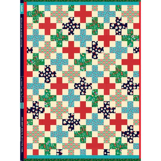 Panneau Popeline de coton bio - Hamburger Liebe Picknick Cheater Quilt Bleu