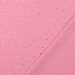 Katoenen mousseline - Double Gauze folieprint bloemen roze