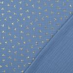 Katoenen mousseline - Double Gauze folieprint bloemen jeansblauw