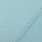 Katoenen mousseline - Double Gauze met folieprint bloemen turquoise
