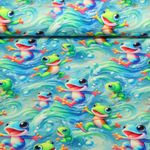 Jersey - Impression digitale Grenouilles colorées Bleu