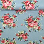 Tissu jeans pour blouses - Fleurs Bleu clair