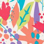 Lino viscosa - Flores Hojas Blanco Coral