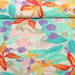 Kleider und Blusenstoff - Leinenstruktur Blumen Ecru