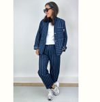 Jeans - Jacquard Streifen Blau-1