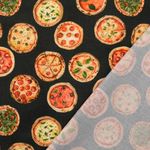 Cretona de algodón - Estampado digital Pizza Negro