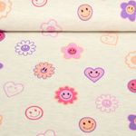 Jersey - Smileys Mix Glitzer Ecru Melange