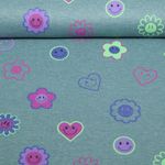 Jersey - Smileys et paillettes Mélange Vert pétrole