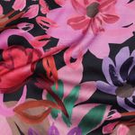 Satin de coton - Impression numérique fleurs noir multicolore