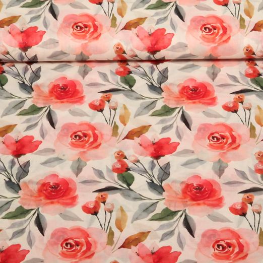 Baumwoll-Voile - Digitaldruck Rosen Ecru