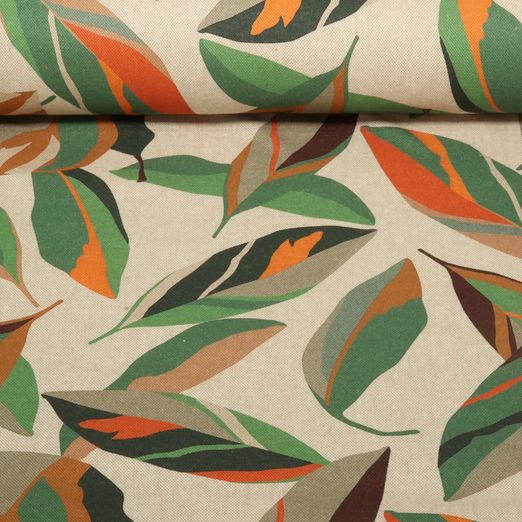 Nachhaltiger Canvas - Bunte Blätter Leinenlook Beige