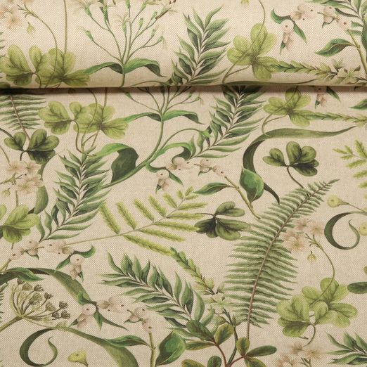 Nachhaltiger Canvas - Gräser und Beeren Leinenlook Beige