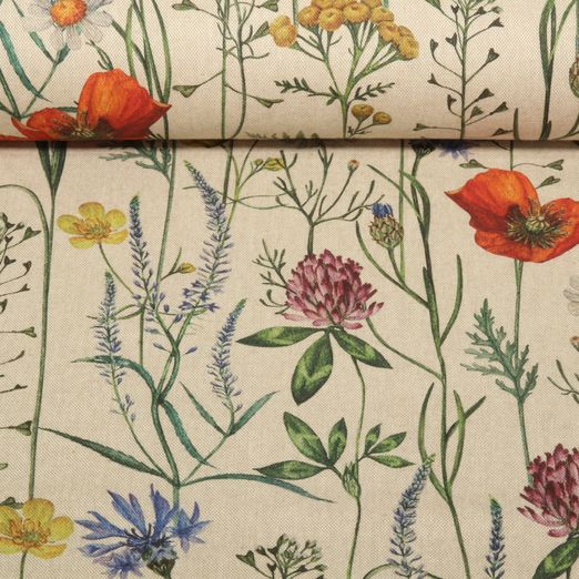 Nachhaltiger Canvas - Wildblumen Leinenlook Beige