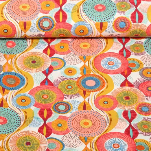 Baumwoll-Webware - Mandalas Weiß Multicolor