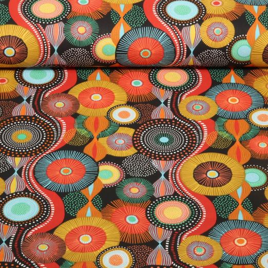 Baumwoll-Webware - Mandalas Schwarz Ocker