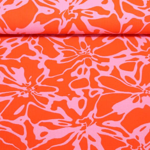 Baumwoll-Musselin - Double Gauze Blumen Abstrakt Orange