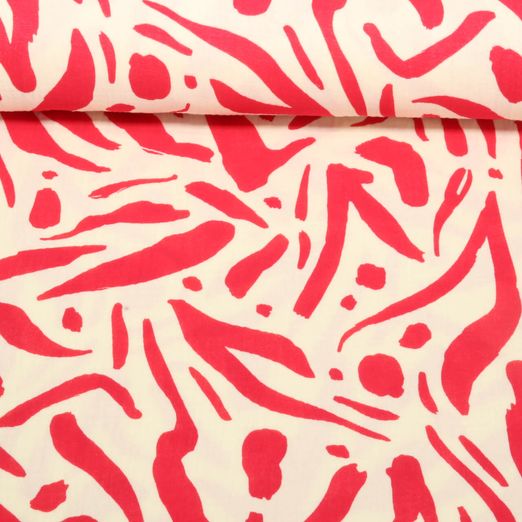 Gaze de coton - Double gaze Feuilles abstraites Rouge