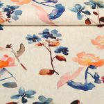 Viskoseleinen - Digitaldruck Blumen Aquarell Beige Blau