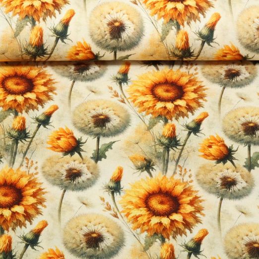 Viskosejersey - Digitaldruck Sonnenblumen Ecru
