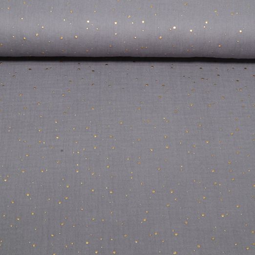 Baumwoll Musselin - Double Gauze Goldpunkte Grau