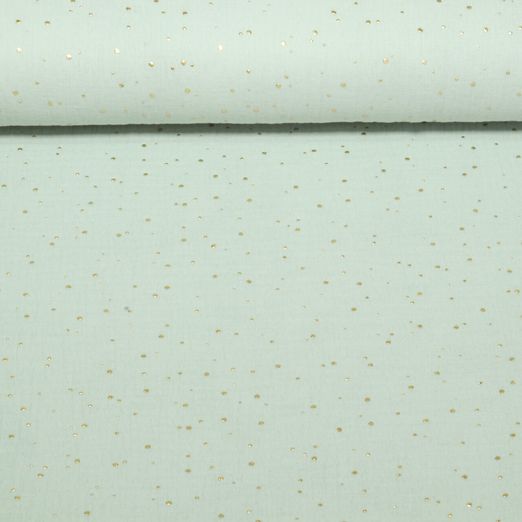 Baumwoll Musselin - Double Gauze Goldpunkte Mint