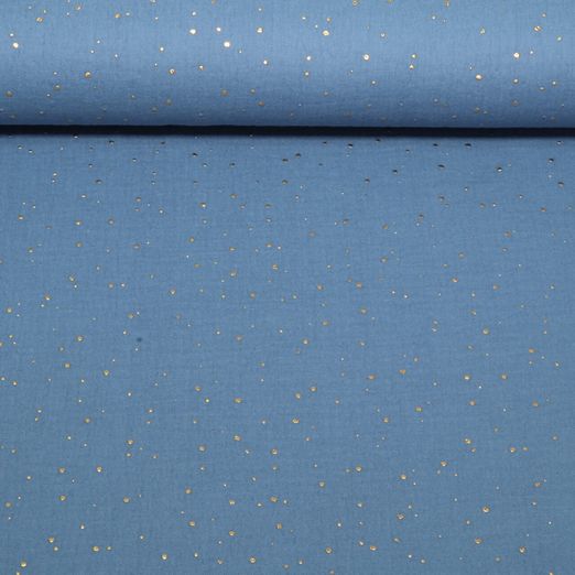 Baumwoll Musselin - Double Gauze Goldpunkte Jeansblau