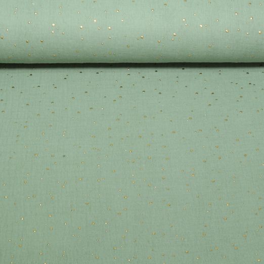 Baumwoll Musselin - Double Gauze Goldpunkte Dunkelmint