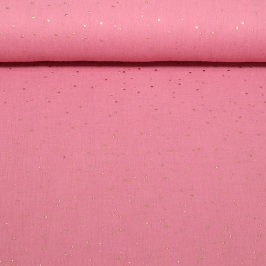 Baumwoll Musselin - Double Gauze Goldpunkte Rosa