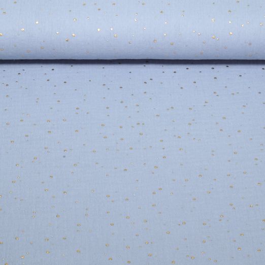 Baumwoll Musselin - Double Gauze Goldpunkte Hellblau