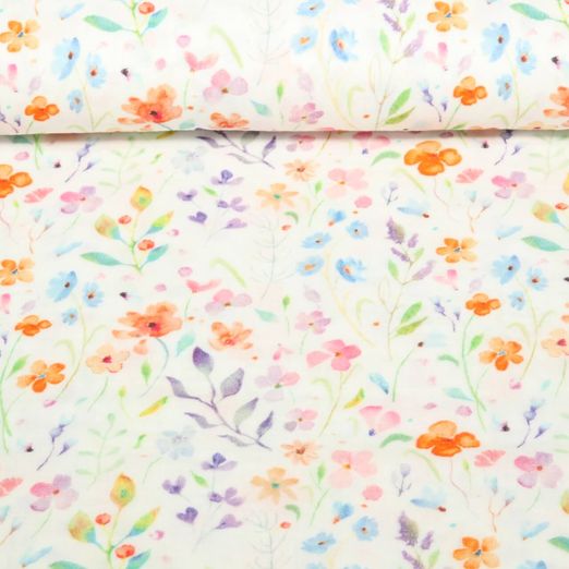 Baumwoll-Musselin - Double Gauze Digitaldruck Blumen Ecru