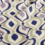 Popelina de viscosa - Estampado retro kaki azul blanco