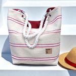 Canvas - Schwerer Sackstoff Streifen Beige Rot-1