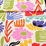 Popeline de viscose - Fleurs colorées Blanc Bleu