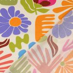 Viskospoplin – Färgglada blommor vit orange