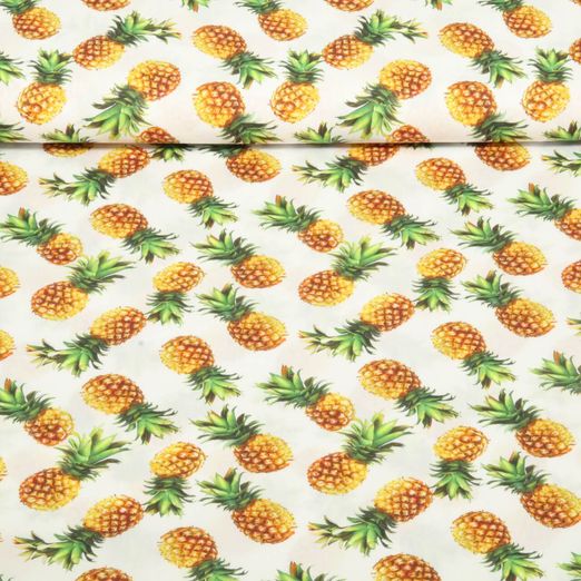 Baumwoll-Webware - Ananas Weiß