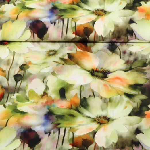 Viskose-Popeline - Digitaldruck Blüten Aquarell Grün