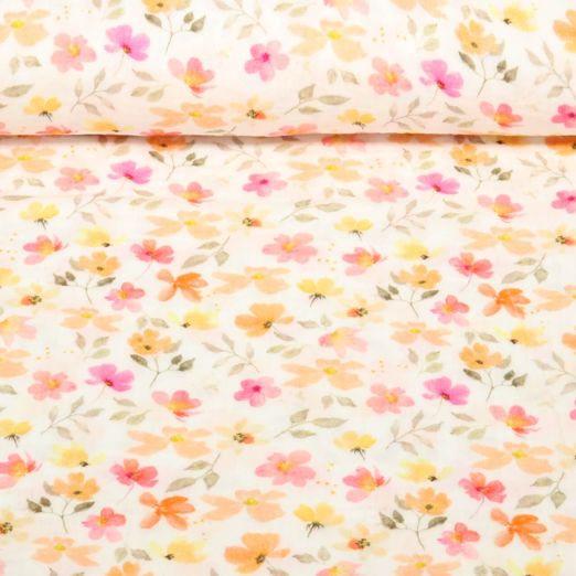 Baumwoll-Musselin - Double Gauze Digitaldruck Blumen Ecru