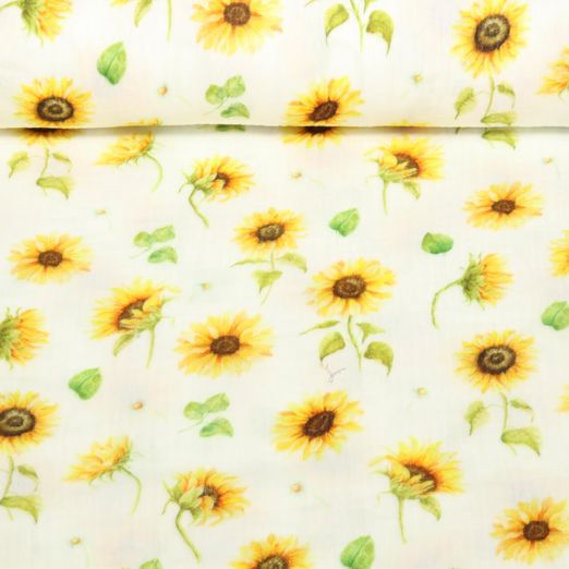 Baumwoll-Musselin - Double Gauze Digitaldruck Sonnenblumen Ecru