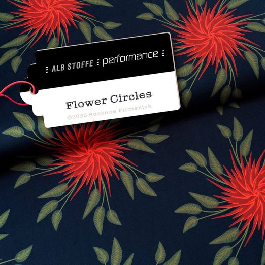 Albstoffe Performance Kollektion - Flower Circle Schwarz